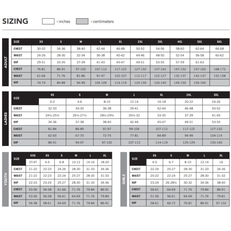 Augusta Size chart
