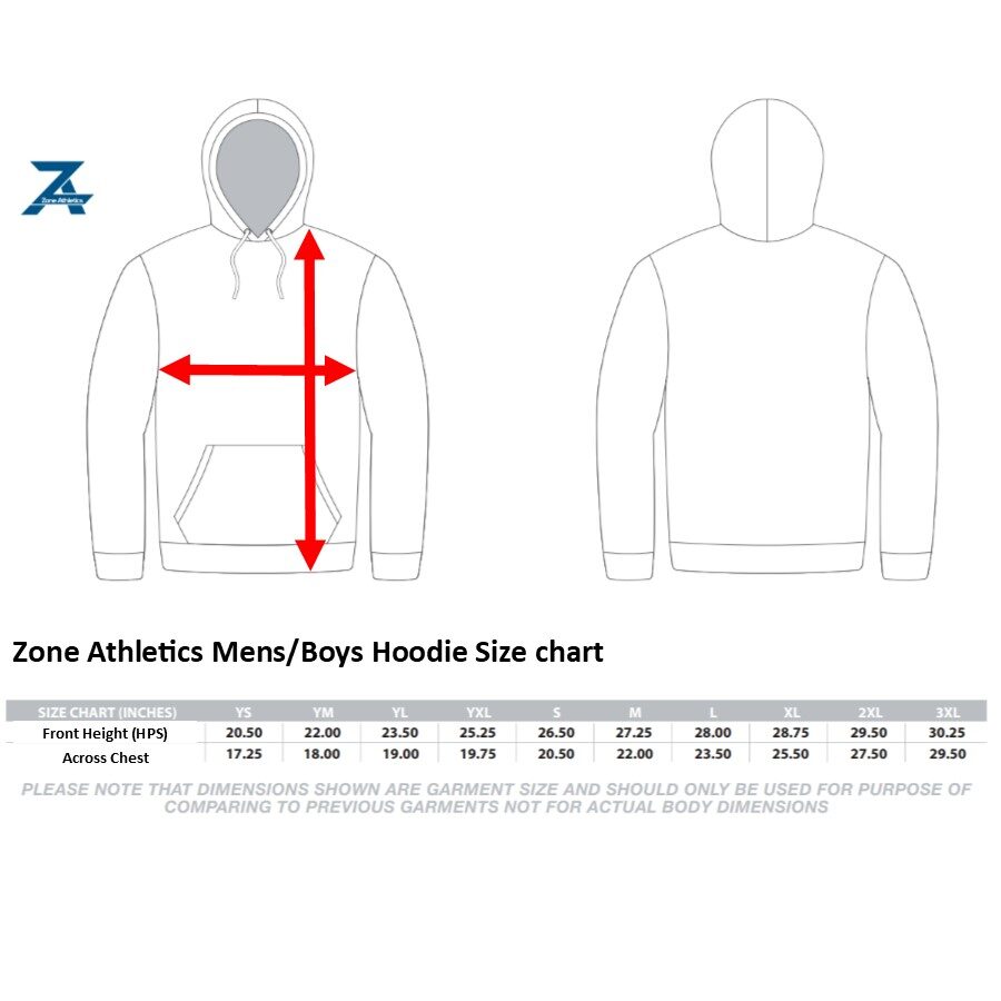 Zone Athletics Mens Boys Hoodie Sizing Chart Zone Athletics Mens Boys Hoodie Sizing Chart